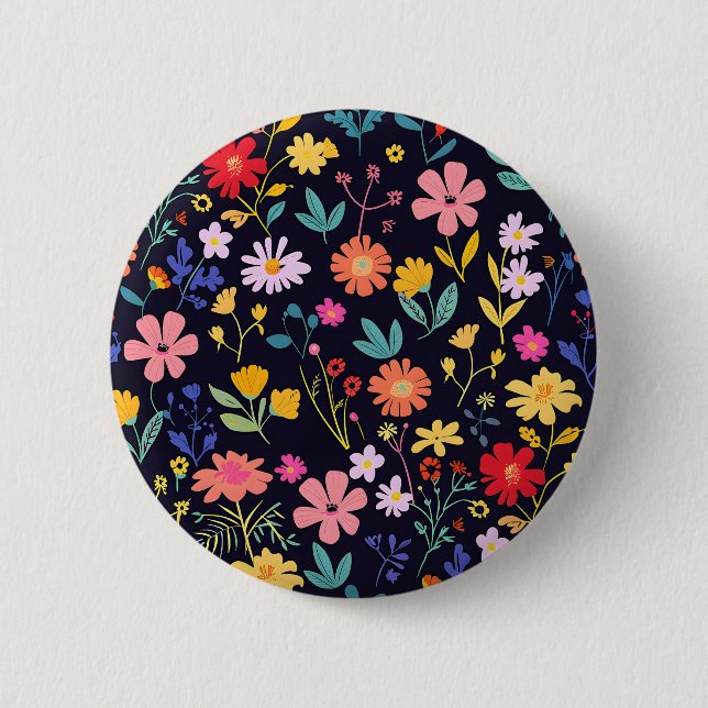 Dark Colourful Ditsy Floral Bohemian Pattern 6 Cm Round Badge (Front)