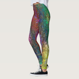 Dark colourful grainy texture in scraped ink paint leggings