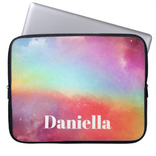 Dark Colourful Holographic Sky with Custom Name Laptop Sleeve