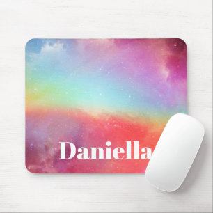Dark Colourful Holographic Sky with Custom Name Mouse Pad
