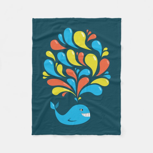 Dark Colourful Splash Happy Cartoon Whale Fleece Blanket (Front)
