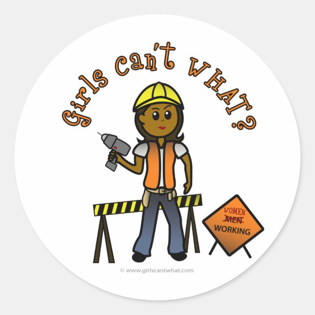 Dark Construction Girl Classic Round Sticker (Front)