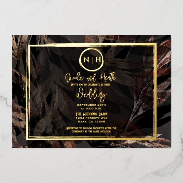 Dark Copper Brown Bronze Botanical Wedding Gold (Front)