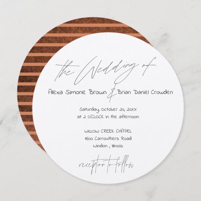 Dark Copper Stripe with Modern Typography Circle Invitation (Front/Back)