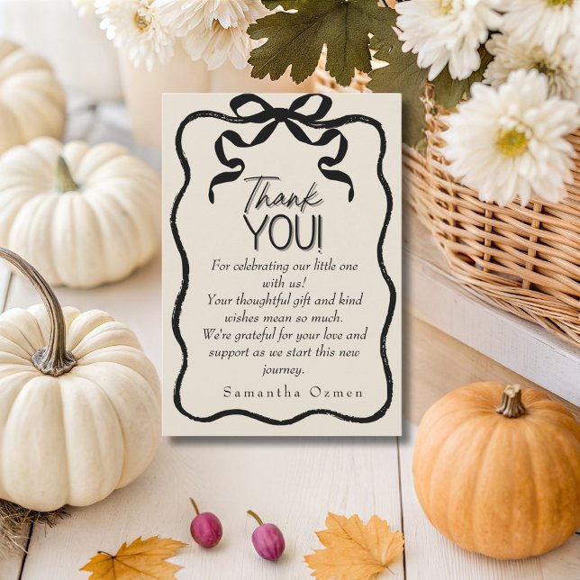 Dark Coquette black bow Thank You Baby Shower Card (Dark Coquette black bow Thank You Baby Shower)