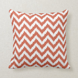 Dark Coral and White Bohemian Chevron Cushion