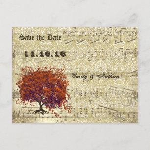 Dark Coral Heart Leaf Tree Save the Date Announcement Postcard