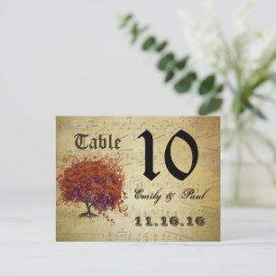 Dark Coral Heart Leaf Tree Table Number Card