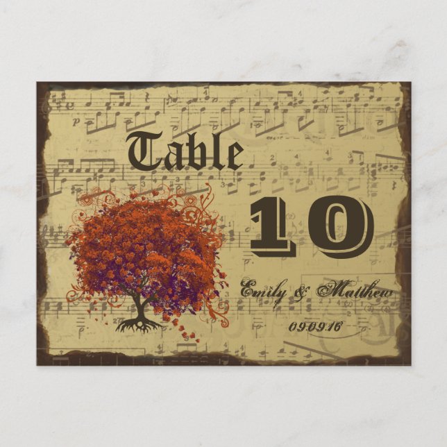 Dark Coral Heart Leaf Tree Table Number Postcard (Front)