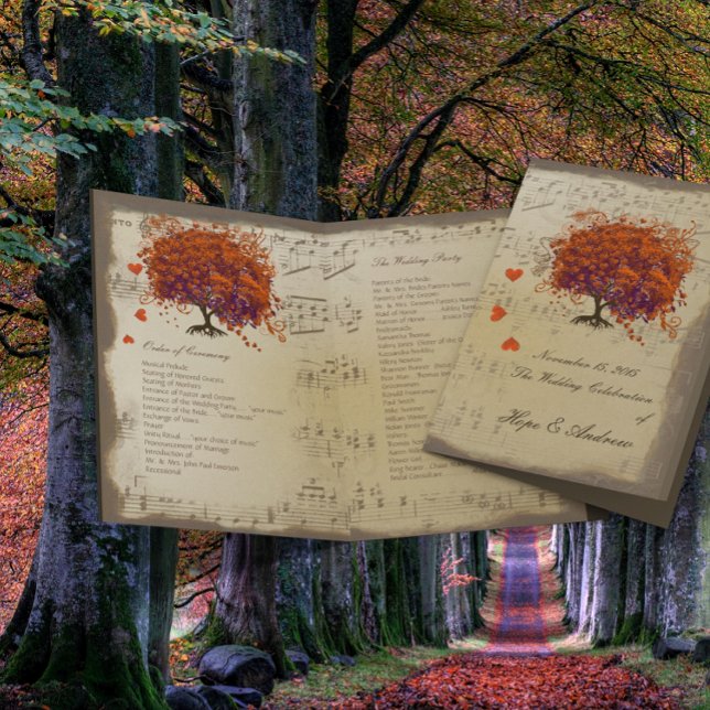 Dark Coral Heart Leaf Tree Wedding Program (Creator Uploaded)