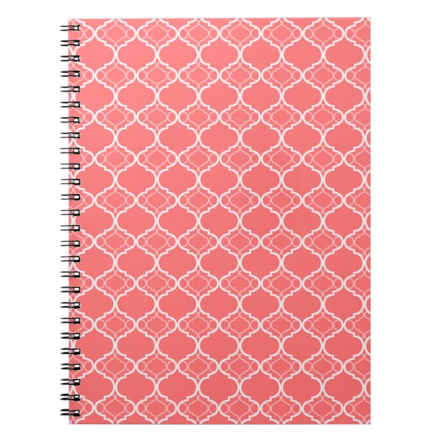 Dark Coral Pink Quatrefoil Geometric Pattern Notebook (Front)