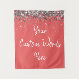 Dark Coral Pink Silver Birthday Party Photo Booth Tapestry