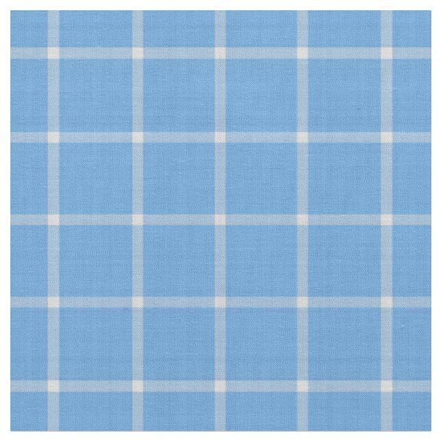 Dark Cornflower Blue and White Windowpane Plaid Fabric (Close Up)