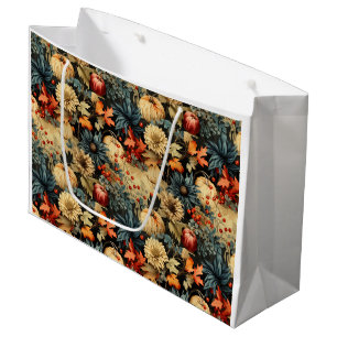 Dark Cottagecore Autumn Pumpkin Floral Large Gift Bag