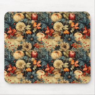 Dark Cottagecore Autumn Pumpkin Floral Mouse Pad