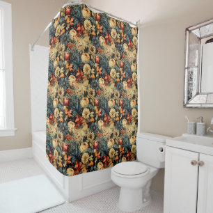 Dark Cottagecore Autumn Pumpkin Floral Shower Curtain