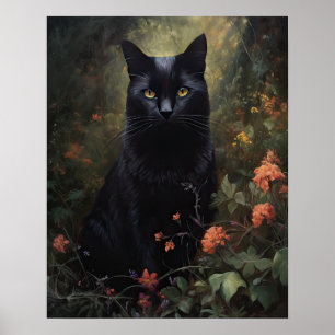 Dark Cottagecore Black Cat Art Print Poster