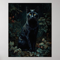 Dark Cottagecore Black Cat Art Print Poster