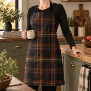 Dark Cottagecore Black Rust Autumn Plaid Apron
