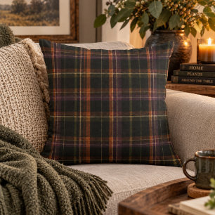 Dark Cottagecore Black Rust Autumn Plaid Cushion