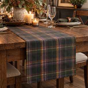 Dark Cottagecore Black Rust Plaid Short Table Runner