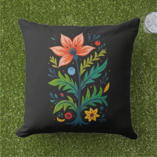 Dark Cottagecore Folk Art Floral Tree Botanical Cushion