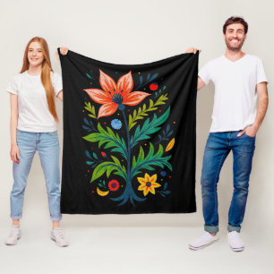 Dark Cottagecore Moody Boho Folk Art Floral Tree Fleece Blanket