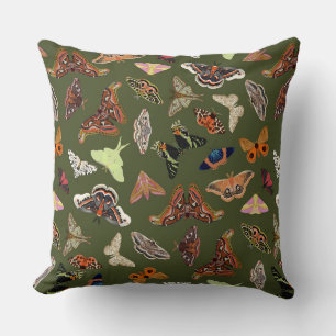 Dark Cottagecore Moth Green Cushion