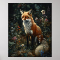 Dark Cottagecore Red Fox Art Print Poster