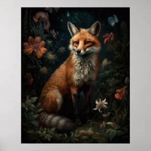 Dark Cottagecore Red Fox Art Print Poster