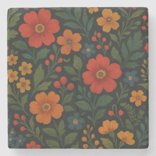 Dark Cottagecore Rustic Farmhouse Vintage Floral Stone Coaster