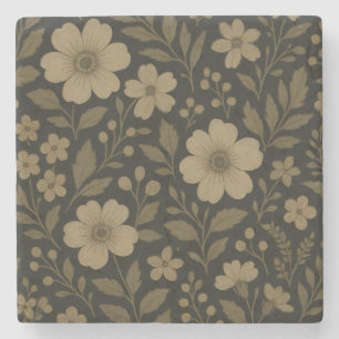 Dark Cottagecore Rustic Farmhouse Vintage Floral Stone Coaster