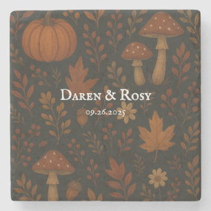 Dark Cottagecore Rustic Farmhouse Wedding Stone Coaster