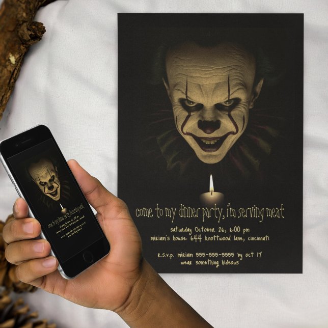 Dark Creepy Clown Glowing Candle Halloween Party  Invitation (Creator Uploaded)