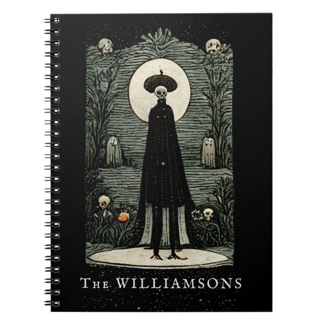 Dark Creepy Vintage Halloween Tarot Card Inspired Notebook (Front)