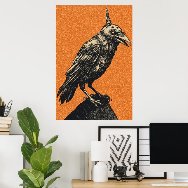 Dark Crow Perched on Jagged Rock Poster (Home Office)
