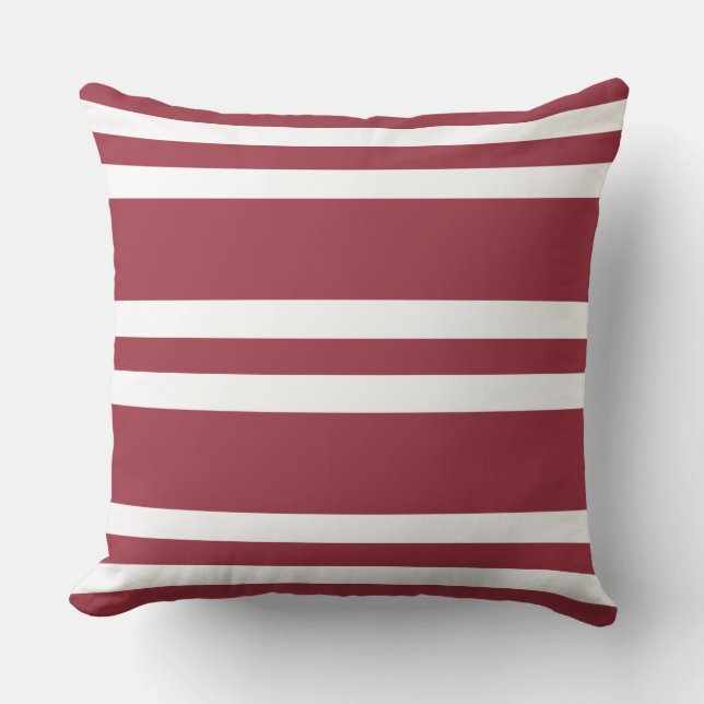 Dark Currant Red and White Stripes Cushion (Front)
