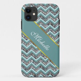 Dark Cut Glass and Teal Zigzag Case-Mate iPhone Case