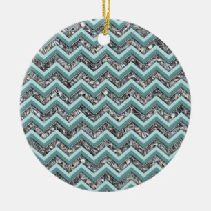 Dark Cut Glass and Teal Zigzag Ceramic Tree Decoration