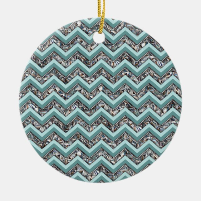 Dark Cut Glass and Teal Zigzag Ceramic Tree Decoration (Front)