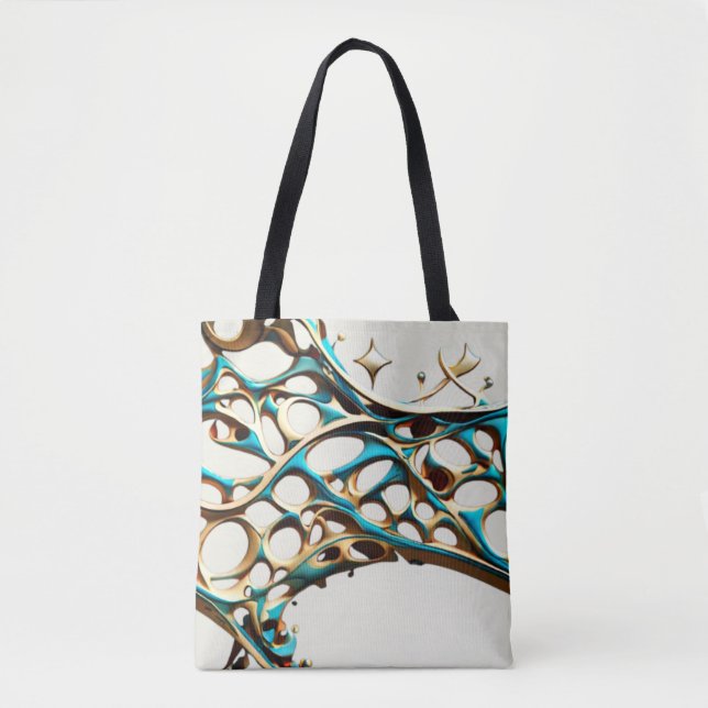 Dark Cyan and Gold Arabesque Tote Bag (Front)