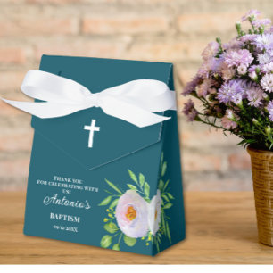 Dark Cyan Baby Boy Baptism Favour Box