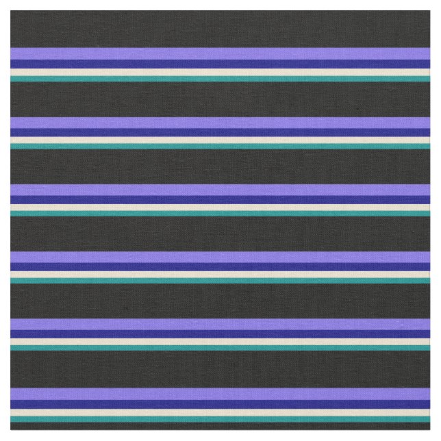 Dark Cyan, Beige, Blue, Medium Slate Blue & Black Fabric (Close Up)