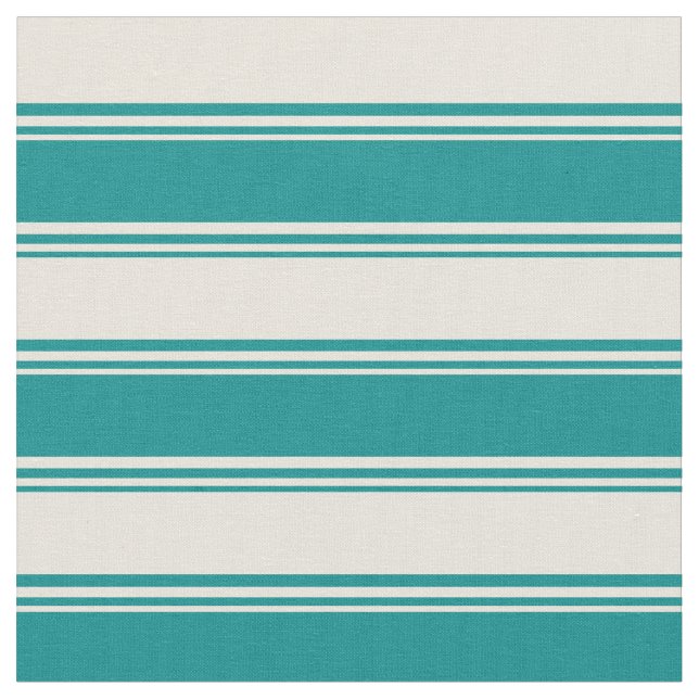 Dark Cyan & Beige Coloured Lined Pattern Fabric (Close Up)