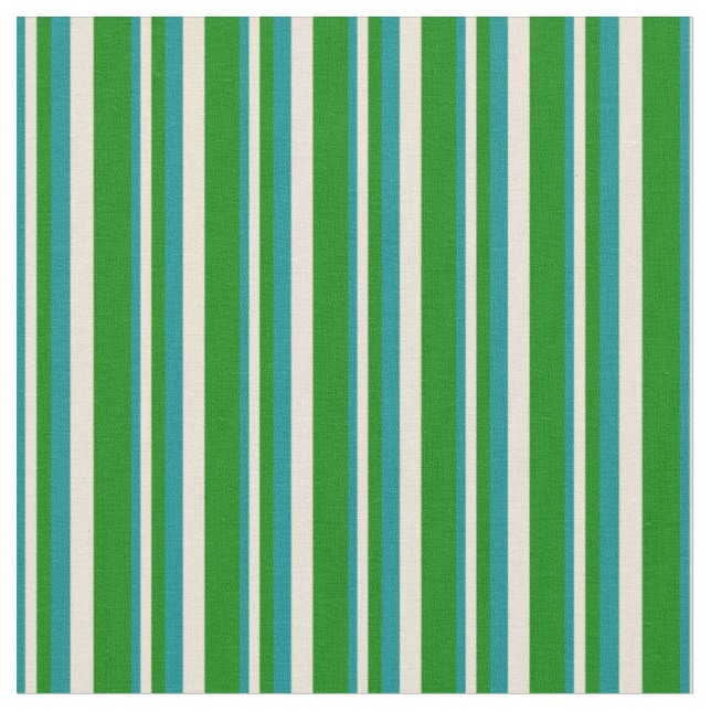 Dark Cyan, Bisque, and Green Stripes Pattern Fabric (Close Up)