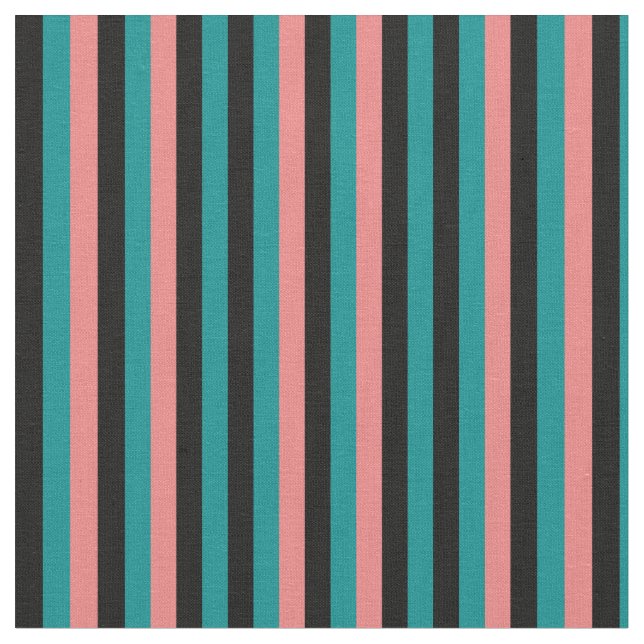 Dark Cyan, Black, and Light Coral Pattern Fabric (Close Up)