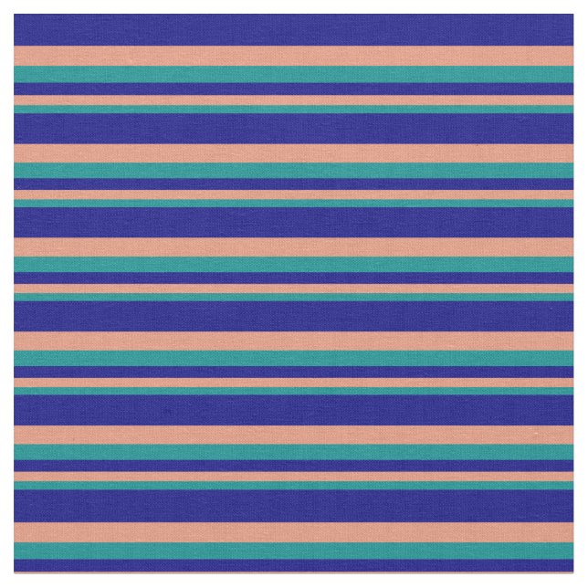 Dark Cyan, Dark Salmon, and Blue Coloured Pattern Fabric (Close Up)