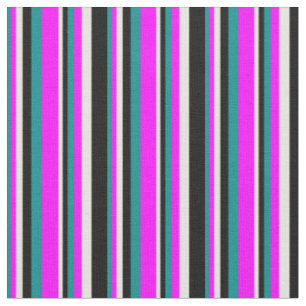 Dark Cyan, Fuchsia, Beige & Black Pattern Fabric
