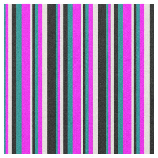 Dark Cyan, Fuchsia, Beige & Black Pattern Fabric (Close Up)
