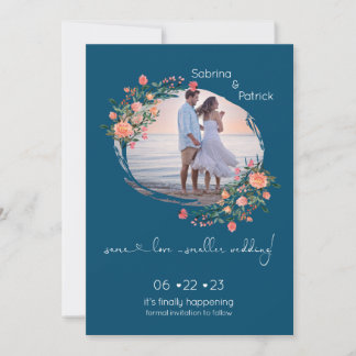 Dark Cyan Photo Frame Floral Save The Date